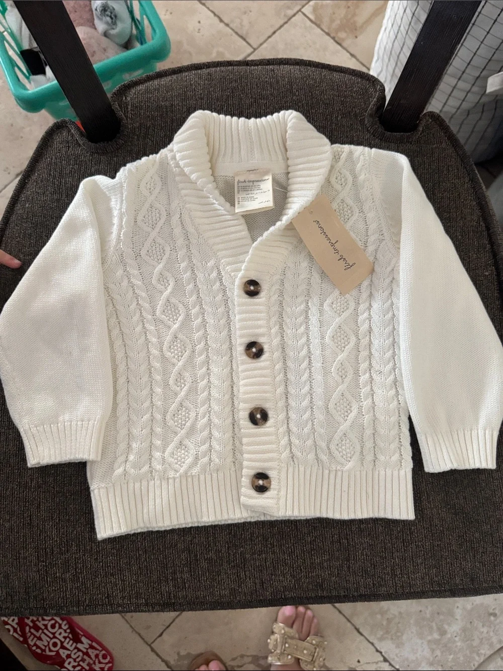 First impressions  Cream Cable-Knit Shawl Collar Cardigan
